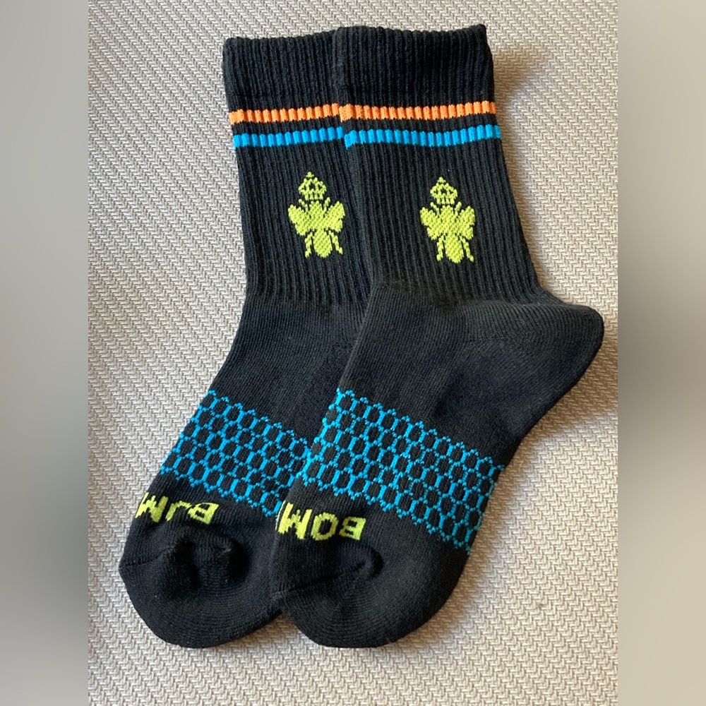 Bombas 5 Pairs Black Socks with Blue & Orange Accents / Striped Size X-Small NEW